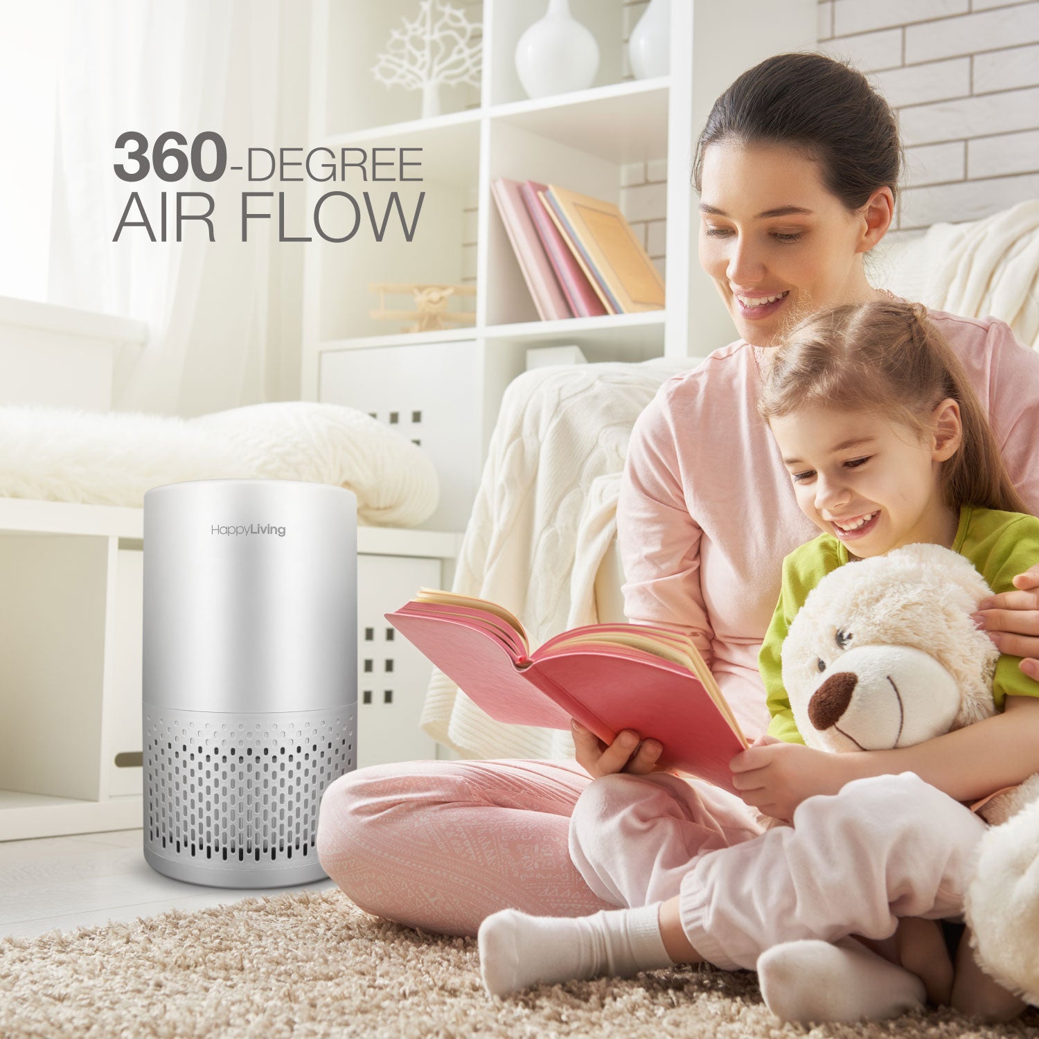 An image of the 360 degree air flow of the air purifier.